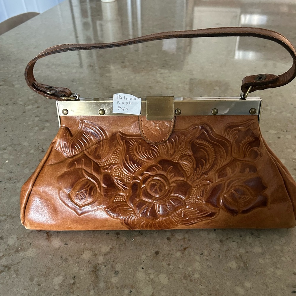 Brown Embossed Leather Handbag